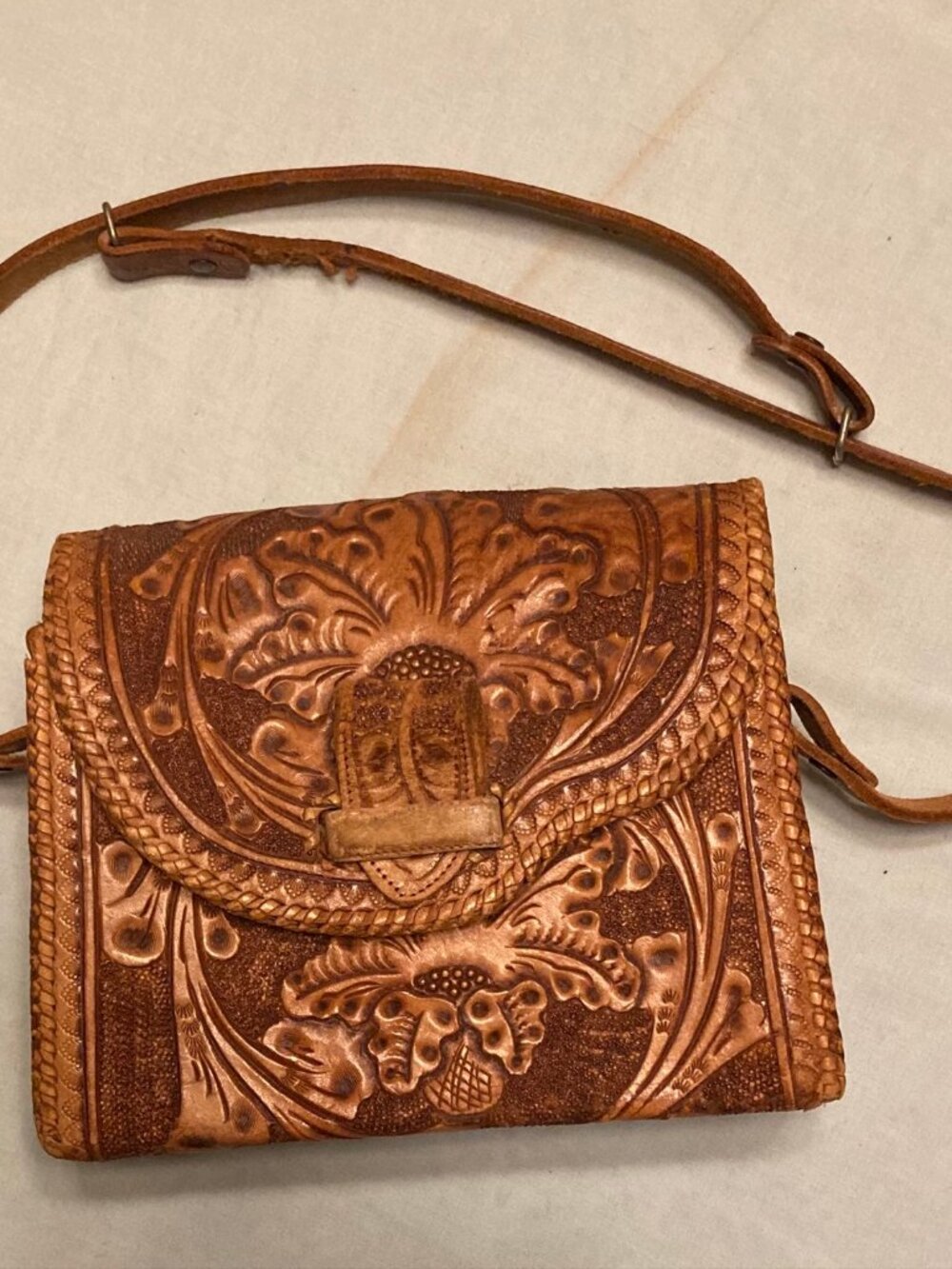 Hand Tooled Leather Crossbody Bag Floral Western Boho Flap Unbranded
